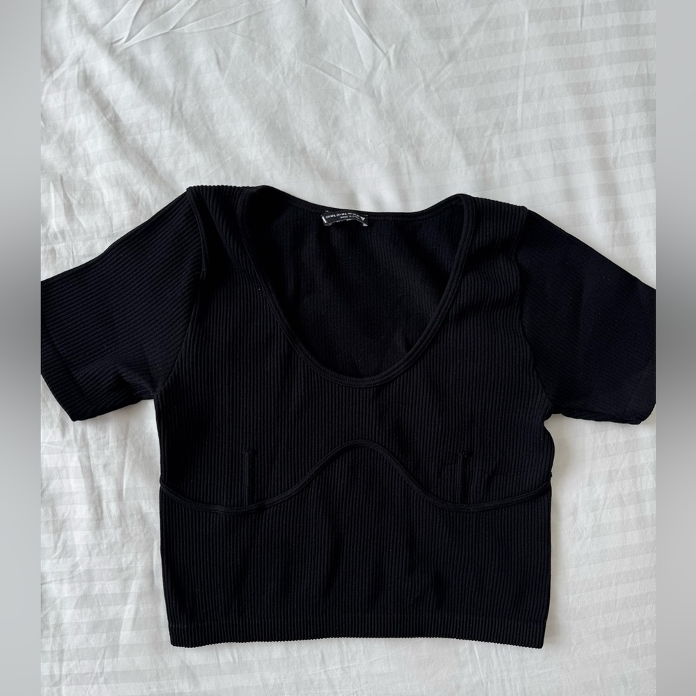 Zara Black Crop Bustier Bodysuit